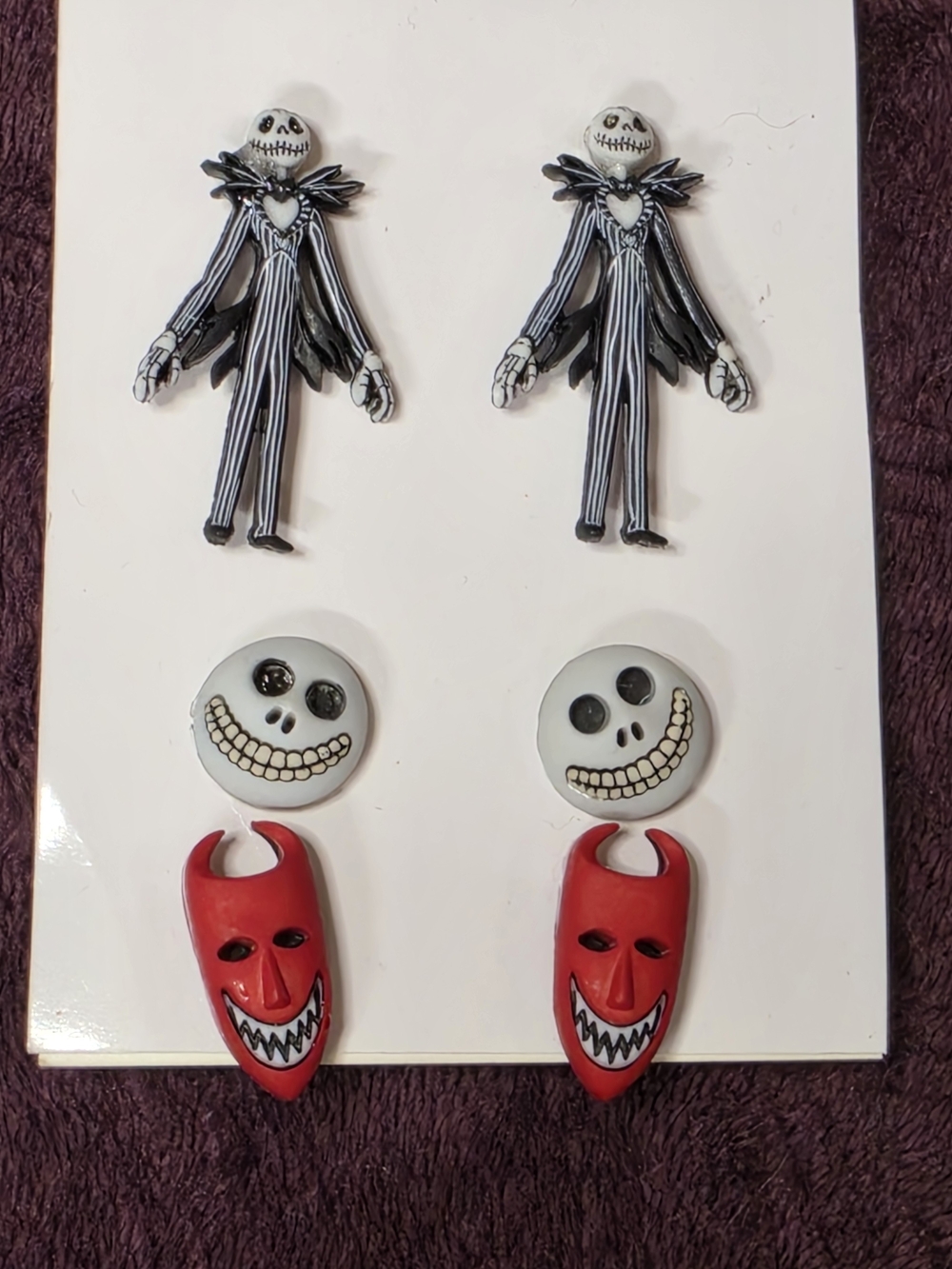 Jack Skellington & Devil Kids 5-Pair Character Earring Set - Black, White, Red